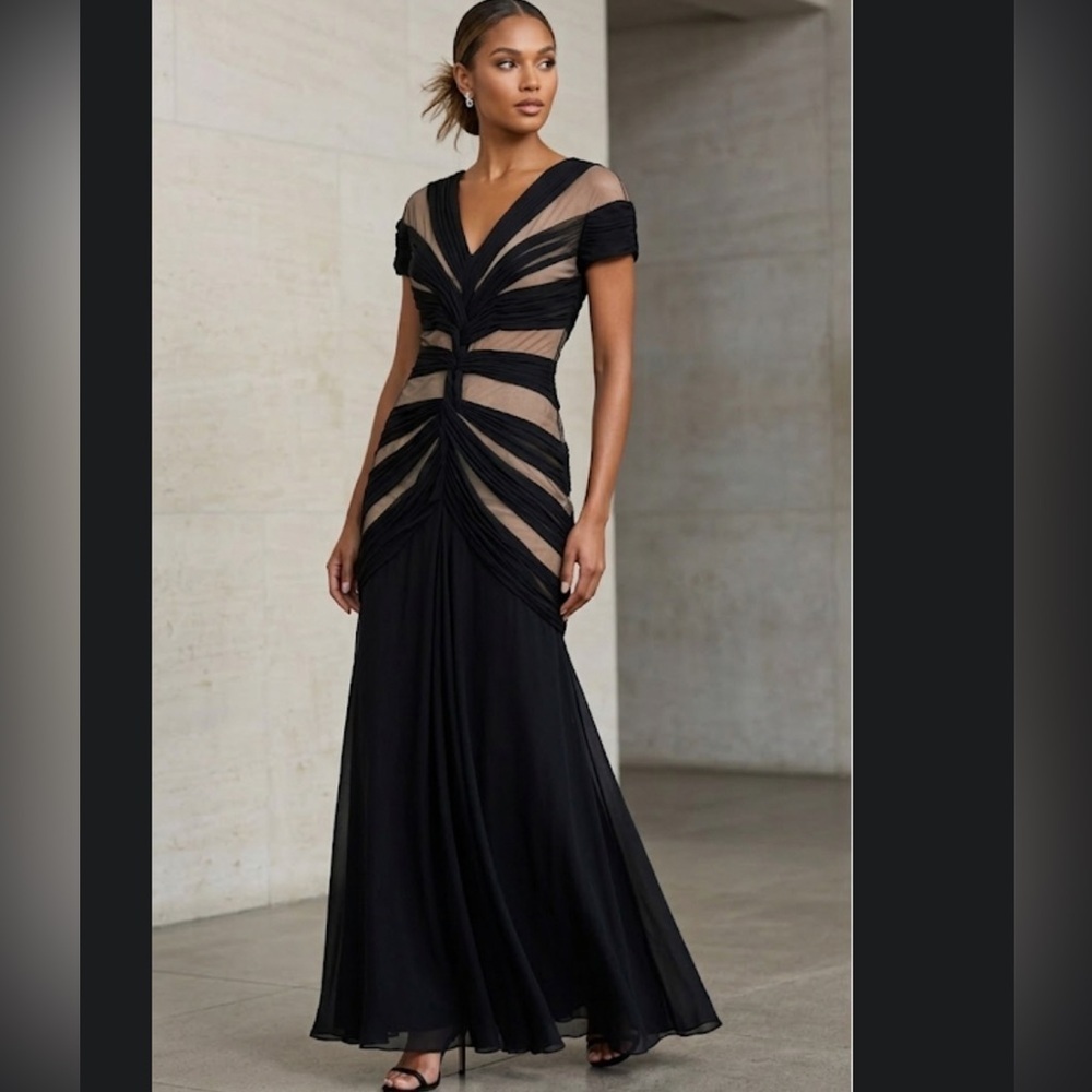 RAFAEL CENNAMO Chic Black Sheer Maxi Dress
